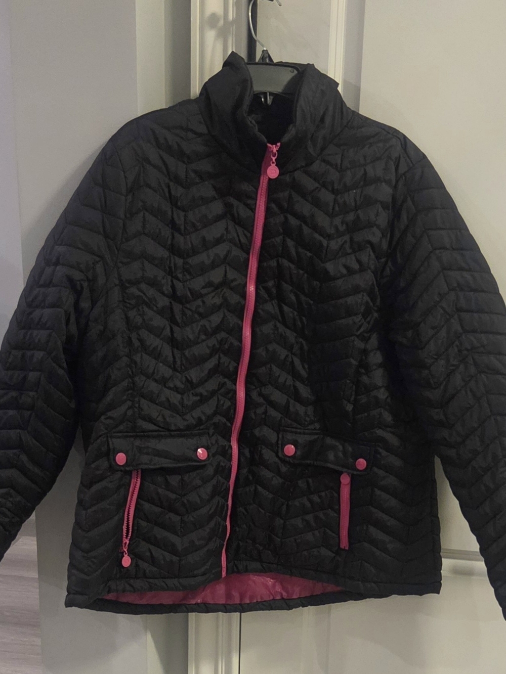 Dollhouse Black Quilted Jacket with Pink Trim